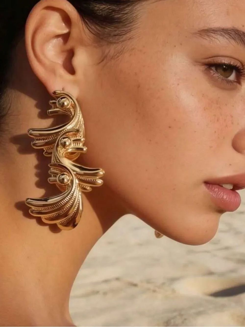 Gold Statement Winged Drop Earrings R701